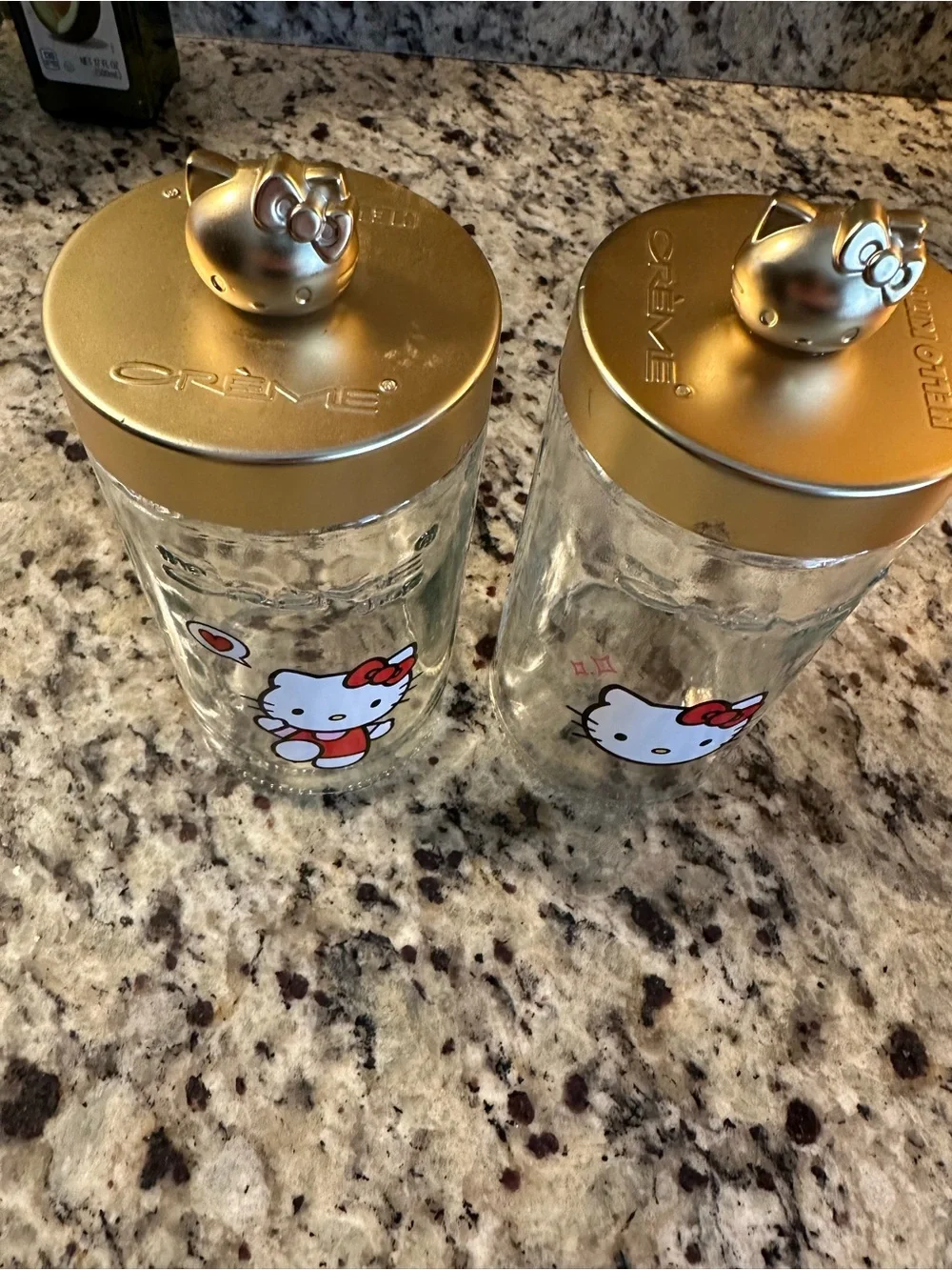 Hello Kitty Clear Glass Canisters with Gold Bow Lids